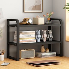 디엔오 책상 정리 공간 수납 소형 선반, 블랙, 2단