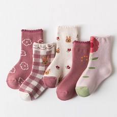 꼼지 여아용 S파일 레트로바니D10 도톰 보온 방한양말 5족 세트