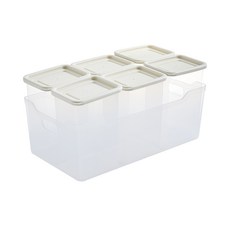 EASY&FREE Easy Keep B套組 分裝整理容器 象牙白 870ml x 6入 + 小託盤, 1套