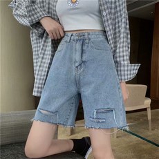 여성용 블랙101 디스트로이드 찢청 7부 데님 반바지 CH-2320399