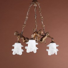 天使3頭黃銅復古經典玻璃室內吊燈, 單一顏色