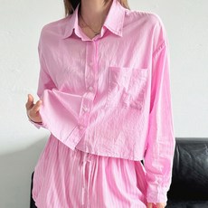 KnitNJean 女款棉質透膚短版襯衫