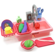 OZ TOY First Kitchen 自動給水 淘寶機式水槽 廚房家家酒, 粉紅色