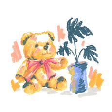 WEMODERN 吳赫鎮插畫感性粉彩畫框帆布藝術熊娃娃