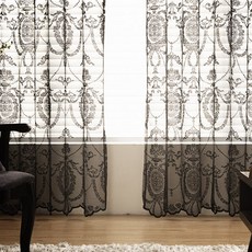 한스데코 샹제리 레이스 커튼 2p + 끈 2p 세트, 블랙
