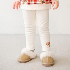 mollimelli 童款小熊圖案柔軟刷毛修身長褲