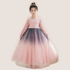 Edge Land女童款絲絨粉色飄逸長洋裝