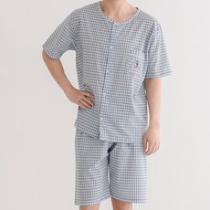 찌니야 남아용 통기성 심플 체크 순면 학생 반팔 상하 파자마 세트