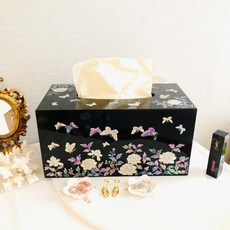 螺鈿漆復古咖啡廳道具Janet黑螺鈿面紙盒, 黑色的