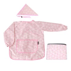 bebe chouette 孩童兔子圖案長袖圍裙+頭巾+收納袋