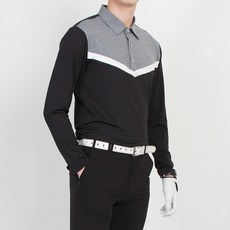 THE MIND 男士高爾夫長袖BT V領撞色彈力翻領T恤