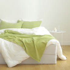 taccatacca 素色3層棉質編織水洗薄被, 純綠色