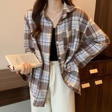 앤드스타일 여성용 엔디 루즈핏 긴팔 체크 셔츠 263150