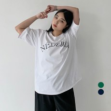 102102 여성용 빅사이즈 레터링 오버핏 반팔 티셔츠