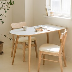 woodray Sono 半橢圓形實木桌 600 x 1180 cm, 2人, 白色 + 木色