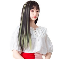 가발위드 와이드 컬러 포인트 피스 스트레이트 4p + 트윙클 붙임머리 세트, 라이트카키(컬러피스), 랜덤발송(붙임머리), 1개