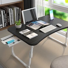 생활리듬 높이조절 라운드 라인 테이블 서랍형, 블랙