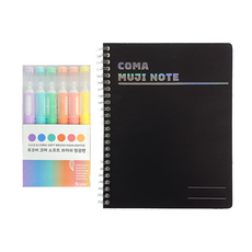 TUCO.B Coma軟毛螢光筆6色+Coma B5空白筆記本組合, 1套, 粉彩紫, 粉彩藍, 粉彩綠, 粉彩橘, 粉彩粉, 粉彩黃(螢光筆), 黑色(筆記本)