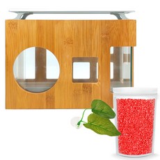 Aquatera 木質魚缸 AMZW30+魚缸裝飾仿真植物+造景石 1kg+LED燈組, 紅色（地板）