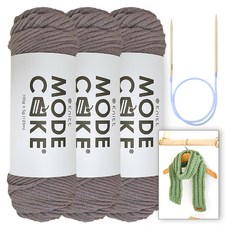 니뜨 모드케이크 뜨개실 100g x 3p + 아르토 머플러 도안 + 줄바늘 6mm 세트, 1세트, 17 그레이브라운