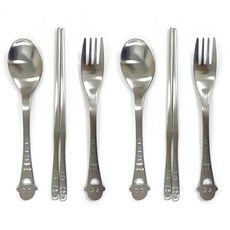 安心不鏽鋼微笑兒童湯匙 + 筷子 + 叉子套組, 2套