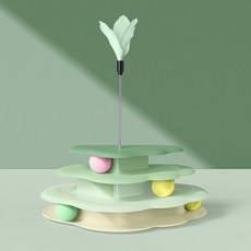 Lanboer 貓咪雲朵羽毛三層轉盤球, 綠色, 1個