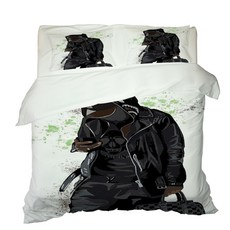 全黑連帽棉被套 + 枕頭套 2件組, 混合顏色