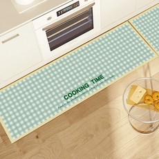 Bareunliving PVC廚房地墊 水槽腳踏墊, 格紋綠色, 1個