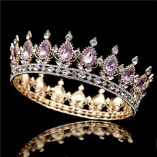 데이먼 원형 비즈 포인트 비즈 셀프웨딩 티아라 RTY017, 1개, 골드핑크