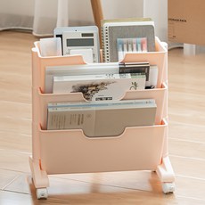 자취남녀 수납 정리 이동식 트롤리, 핑크, 3단