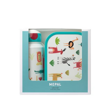 MEPAL 方便拿取分隔式設計 內附小叉子 可洗碗機使用 0% BPA 水瓶400ml, 水壺+餐盒, 動物好朋友, 1組