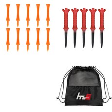 NAYASTYLE PE 高爾夫長Tee GFYP-169-6 10入 + ABS 高爾夫長Tee 164-1PU 5入 + 收納袋組合, 橘色(GFYP-169-6), 紅色(164-1PU)