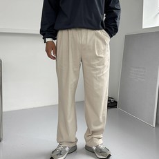 머시따 남성용 허리밴딩 핀턱 코튼 세미와이드 팬츠