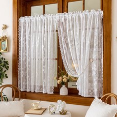 G&Y 銀杏葉刺繡蕾絲窗簾 2入, 白色