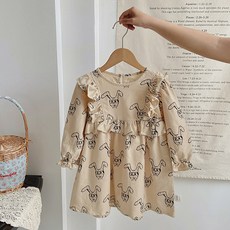 JOYMULTI 女童素描兔子荷葉邊小熊連身裙