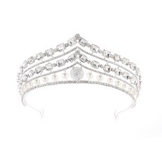 Luna Glam 三排奢華寶石裝飾自助婚紗頭冠 WT330, 1個, 銀白色
