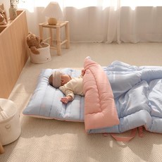 vivienda 嬰幼兒用莫代爾涼感雙面午睡墊被 + 輕薄被套組 一體成型, 緞帶糖果粉