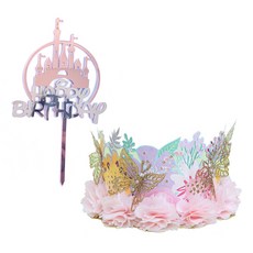 市集感性 公主皇冠 生日髮箍 蛋糕插牌組 類型4, 隨機出貨, 1套