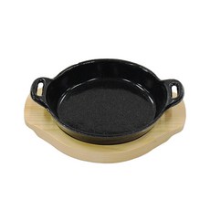 鑄鐵鑄盤圓手+木板架, 16.3*16.3*3.1cm