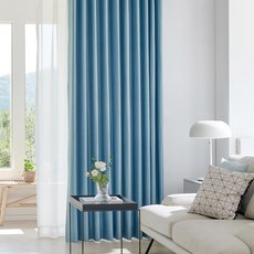 Miso Home 記憶形態 真實雙面掛鉤式遮光窗簾 2p, 藍色