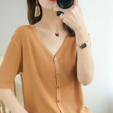 모네타 여성용 드로우 브이넥 반팔 가디건