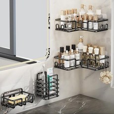 Sel-living 免鑽孔浴室肥皂架 + 牙刷架 + 轉角架 2件組, 1套, 黑色