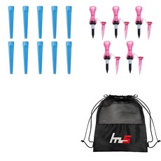 NAYASTYLE 塑膠高爾夫長釘 藍色 10入 + 分離式高爾夫長釘 粉紅色塑膠 5入 + 收納袋套組 GFYP-185-2 166-2PU, 混合色