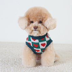 AMYLOVESPET 狗狗VA愛心格紋針織背心, 綠色