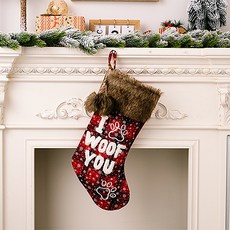 毛球腳印聖誕襪袋, 棕色, 1個