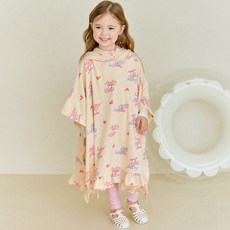 hejmini 女童可愛櫻桃荷葉邊連帽海灘袍