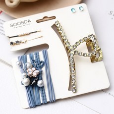 수스다 프리미엄 악세사리 컬렉션 큐빅 귀걸이 머리끈 집게핀 실핀이 포함된 5종 세트