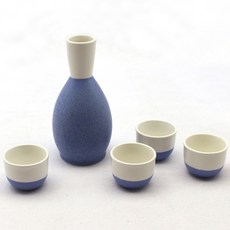 Dalsogum 韓國製陶瓷雙色甕形德利清酒瓶杯組 藍色, 1套, 清酒瓶 + 杯