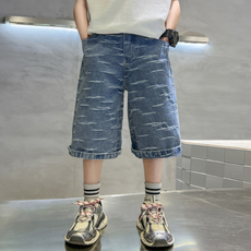 Orenjidamom 兒童橫向破損設計鬆緊腰牛仔短褲