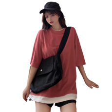 여성용 레이어드 오버핏 티셔츠